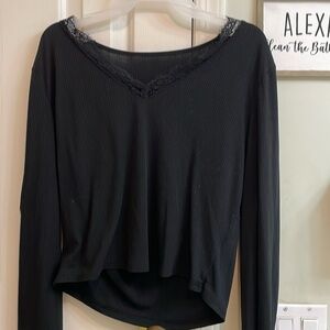 Long sleeve Lace Black Crop Top -